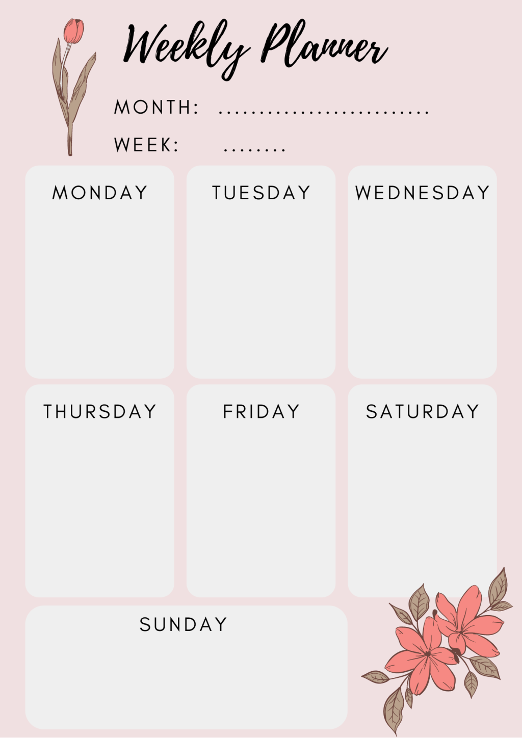 Planner settimanale e To do list – rosa floreale