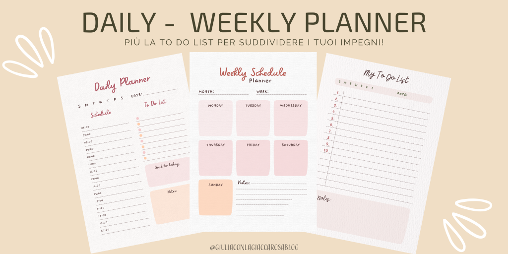 Daily, Weekly planner e to do list – I planner da scaricare gratuitamente ed editare ogni mese!