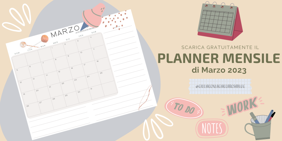 planner calendar mensile Marzo 2023 scaricabile gratuitamente
