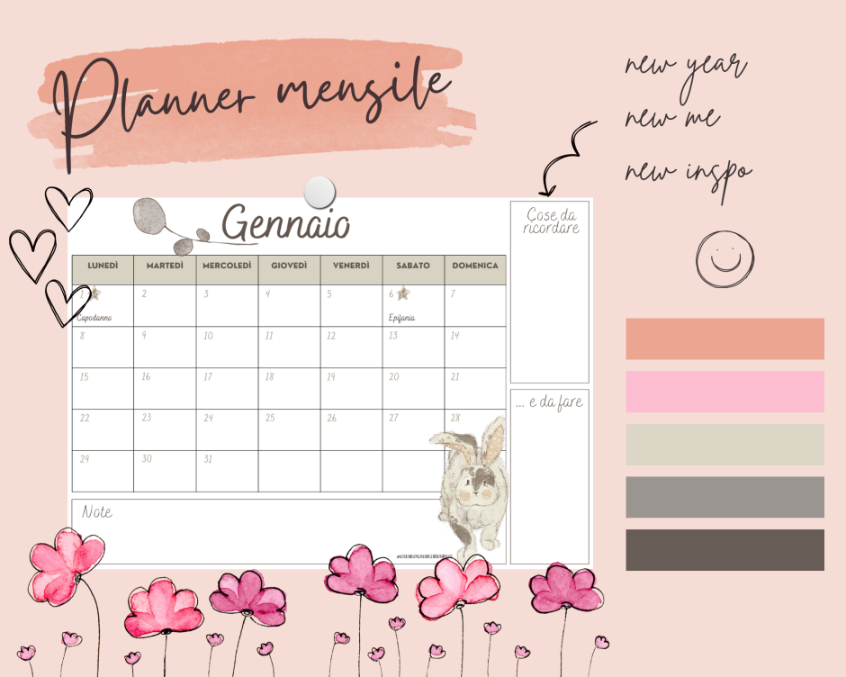Stampabili  Planner mensile GENNAIO 2024 – Giulia con la giacca rosa – Blog